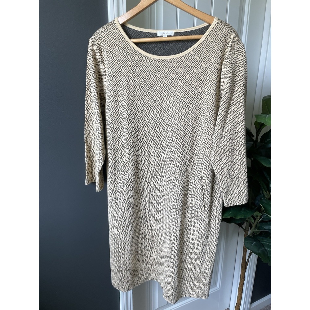 tyler böe Greek Key Jacquard Knit Dress w/Pockets Beige Black Size XL
